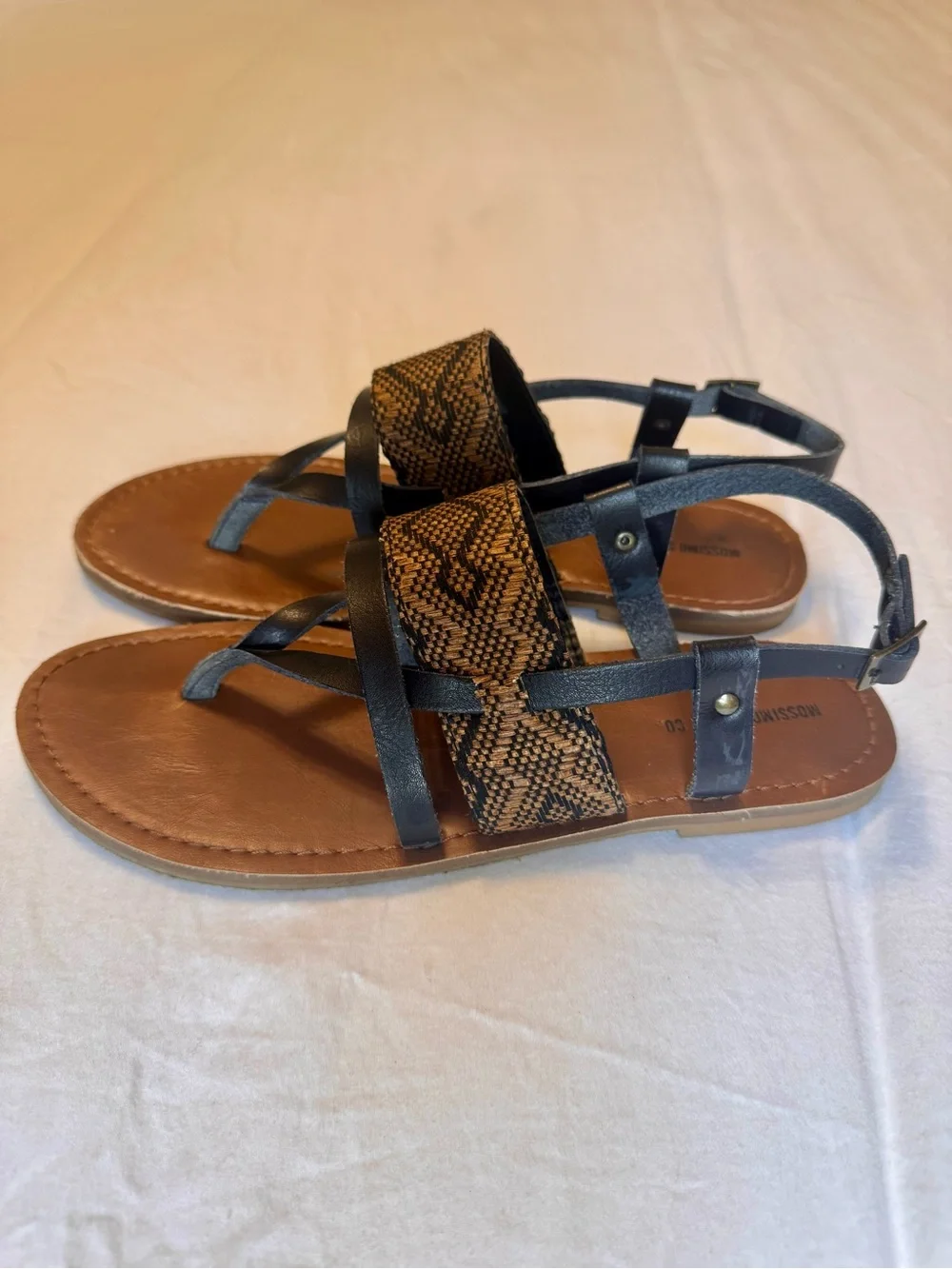 Mossimo Sonora Black Woven T-Strap Sandals Size 8.5 Boho Ankle Strap